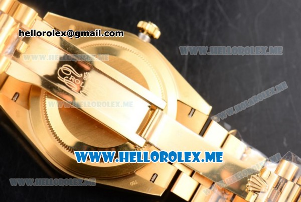 Rolex Day-Date II Clone Rolex 3135 Automatic Yellow Gold Case/Bracelet with Yellow Gold Dial and Stick Markers (BP) - Click Image to Close